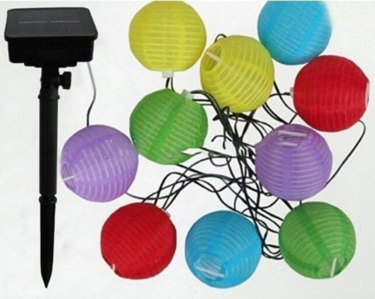 Lanterna de tecido impermeável externa 10LED Lampion Fairy Solar String Lights